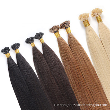 Borong rata -rata hujung indien vendor 100% rambut manusia remy dara berambut perang rata tip rambut lanjutan rambut lurus rata lanjutan rambut